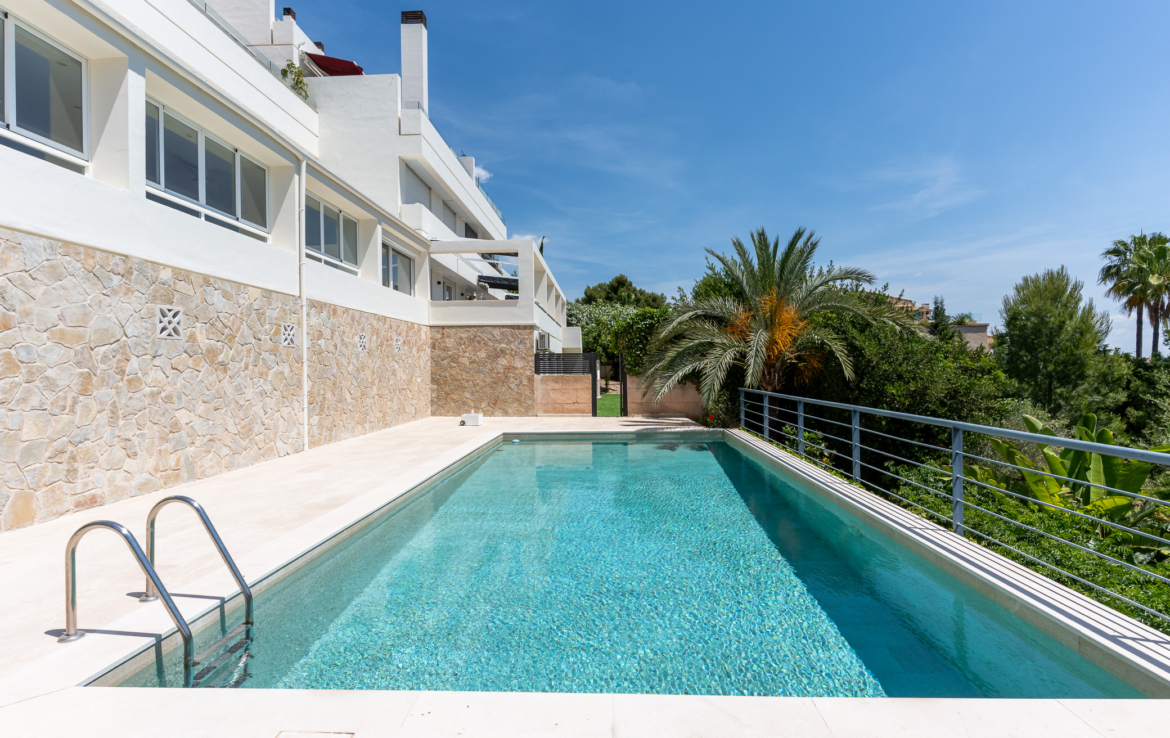 luxury villa terrace with swimming pool and private garden in Palma, Mallorca